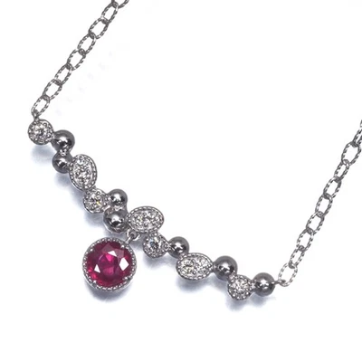 Ruby 0.30ct Diamond 0.10ct Milgrain Necklace 900 850 Platinum - Image 1 of 4