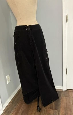 Pantalones cargo holgados de pana negros vintage años 90 desgastados blanqueados patinador Raver 32 Foto 1 de 4