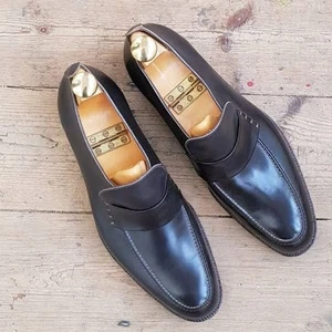 Neu Maßgefertigte Handgefertigte Slipper Schwarz Leder Hochzeitsschuhe Herrenschuhe - Bild 1 von 14