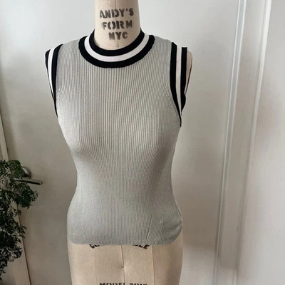 RAG & BONE Priya Metallic Striped Silver Knit Sleeveless Sweater Tank Top Size S - Image 1 of 4