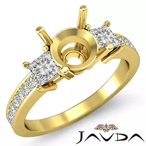Princess Round Mount Diamond Engagement Fine 3 Stone Ring 18k Yellow Gold 0.8Ctw - Picture 1 of 3