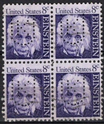 Perfins USA 1965, Sc1285 4x 8c Albert Einstein. Used UK - Image 1 of 3