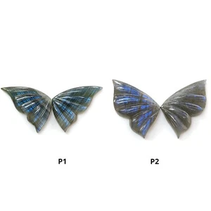 Coppia farfalle intagliate a mano pietre preziose labradorite blu arcobaleno per gioielli - Foto 1 di 9