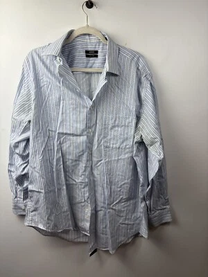 Camisa Alfani Botón Frontal Hombre Talla L Azul y Blanco Rayas Manga Larga Cuello Foto 1 de 4