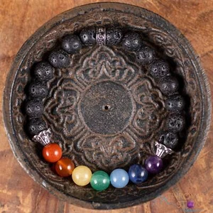 Pulsera Cristal CHAKRA & LAVA ROCK - Cuentas Redondas - Difusor de Aromaterapia, E0459 - Imagen 1 de 10