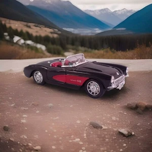1956 Chevrolet Corvette Coupe Black Red F.I. V-8 Welly #3939 Diecast 1:24 - Picture 1 of 12