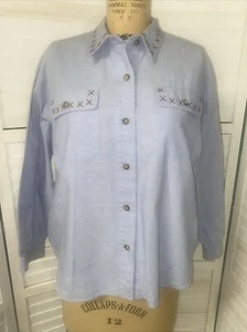 The Villager Sport Petite Blue Button Down Shirt Women’s Long Sleeve Large - Picture 1 of 8