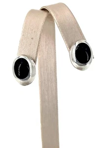 Pendientes de poste ovalados modernista pequeños de ónix de plata esterlina .925 de colección - Imagen 1 de 6