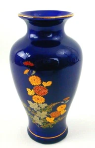 Cobalt Blue Oriental Vase w/Fancy Flowers 6 inches high 2-inch Base Free Ship - Picture 1 of 8