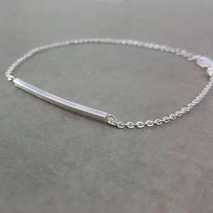 Silver Curved Bar Bracelet Simple simplistic straight horizontal bracelet Trendy - Picture 1 of 1