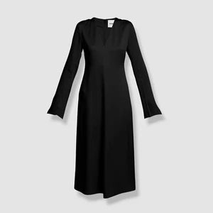 $1880 Jil Sander Women's Black V-Neck Long-Sleeve Satin Midi Dress Size 34 - Picture 1 of 4