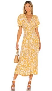 Faithfull The Brand Maggie yellow/white floral long dress, puff sleeve, Size US8 - Picture 1 of 10