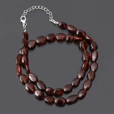 Collar de cuentas de granate hessonita genuino, collar de pepitas ovaladas lisas de 7x9-9x13 mm Foto 1 de 4