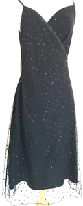 Y2K Black Fairy Slip Dress Maxi Midi Bebe L 90s Grunge Sparkle 1990s Goth Sexy - Picture 1 of 8