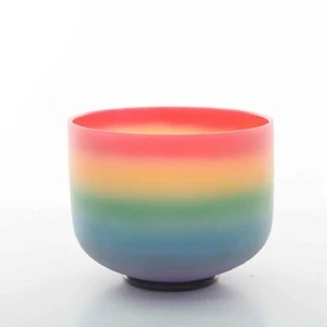 8 inch 432hz C Note Root Chakra Rainbow Colored Frosted Crystal Singing Bowl - Picture 1 of 6