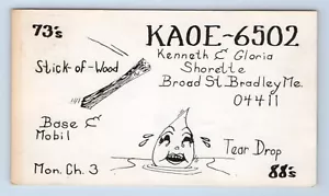 Stick of Wood Base Tear Drop Bradley Maine ME QSL Ham Radio Card VTG - Picture 1 of 2