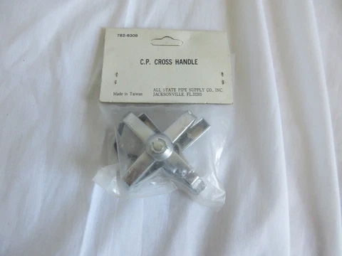 Vtg C.P. Cross Handle Bathroom Faucet Handle Set Hot Cold Cross Knob Chrome Cover