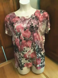 STUDIO Y Vibrant Multi Floral Colors Pullover Silky Top Blouse XL EUC - Imagen 1 de 7