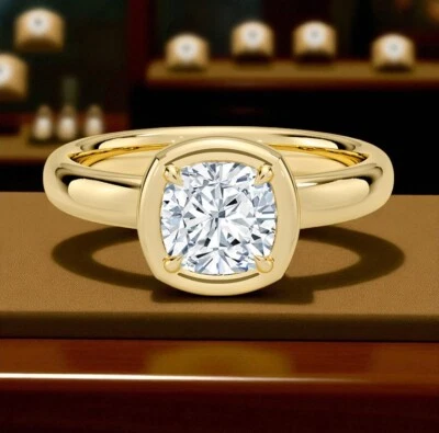 1.25Ctw F VVS2 Cushion Cut Solitaire 14K Yellow Gold Lab Grown Diamond Ring IGI - Image 1 of 4