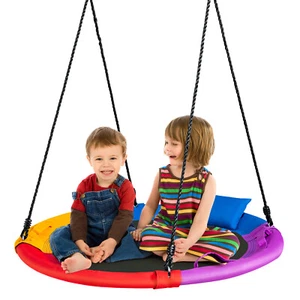 40”/100cm Saucer Tree Swing Outdoor Round Platform Swing w/ Pillow & Handle - Picture 1 of 11