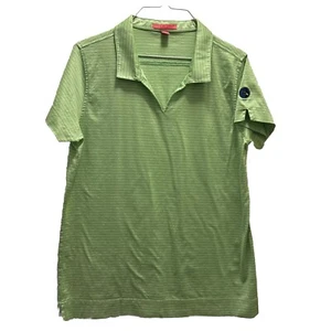 Peter Millar Womens XL Golf Shirt Polo V Neck Lime Green Striped Short Sleeve - Picture 1 of 10