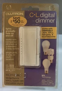 Lutron C.L Digital Dimmer ~White~ Use for Single, 3-Way, Multi MACL-153MH-WH - Picture 1 of 2