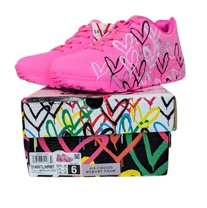 SKECHERS KIDS Metallic Love Uno-Lite Hot Pink w/Silver & Blk Hearts Girls Sz. 6  - Picture 1 of 13
