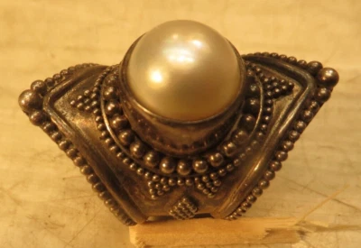 Vintage Bali 925 Sterling Silver Pearl Ring size 5 1/2 - Image 1 of 4