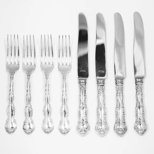 Birks Pompadour sterling silver Luncheon Set for 4, 4 Knives and 4 Forks - Picture 1 of 5