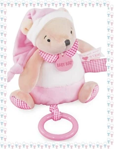 ㊱ - Doudou Peluche Musicale  Ourson Rose  Blanc Vichy Baby Nat - Picture 1 of 3