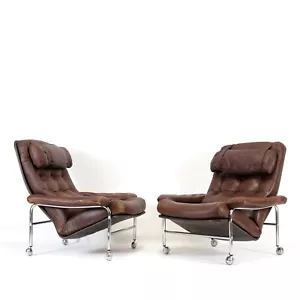 1 of 2 Retro Vintage Chrome & Leather Lounge Easy Chair Armchair Danish 1970s - Picture 1 of 1