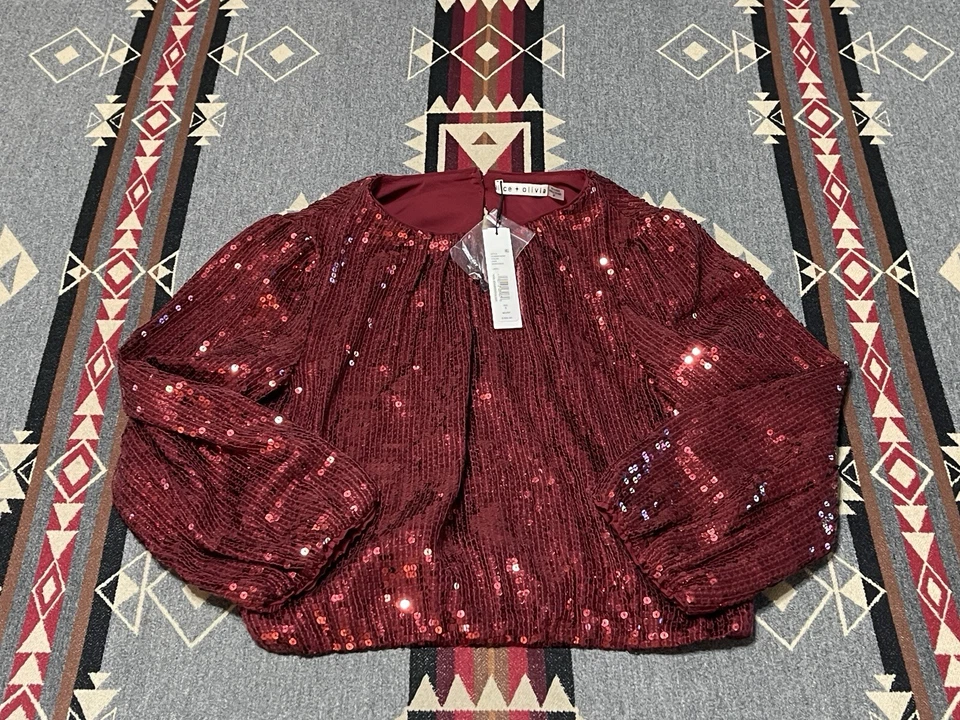 Top Alice + Olivia para mujer talla S Ávila rojo lentejuelas corto nuevo con etiquetas $350 M12 Foto 1 de 4
