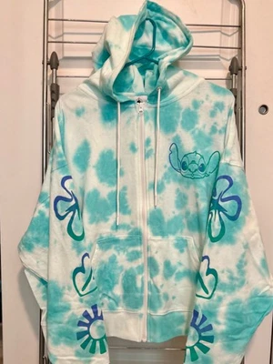 Sudadera con capucha 2X con cremallera azul tie dye de los parques de Disney Stitch para mujer nueva Foto 1 de 4