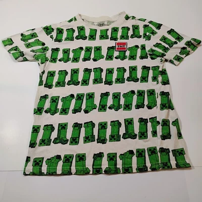 Minecraft Boy's Size 10/12 Minecraft Graphic Short Sleeve  White Green Tee Shirt - Image 1 of 4