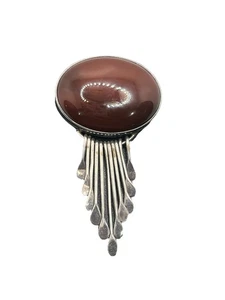 Broche broche cabujón rojo profundo de plata esterlina AIS México colgante flecos - Imagen 1 de 16
