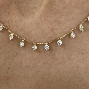14K Yellow Gold Chain Necklace 2.2ct Round Lab-Created Diamond F/VS Prong - Picture 1 of 7