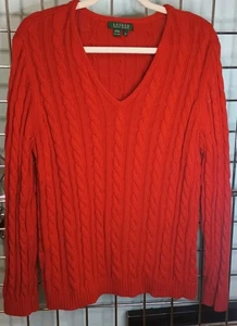 Lauren Ralph Lauren Women's Long sleeve Sweater Sz 2X Red Cable Knit READ DESCR - Picture 1 of 12