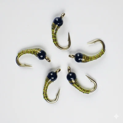 GUIDE FLIES Zebra Midge Olive Chart. Tungsten Nymphs - Premium Trout Fly Fishing Flies Lot