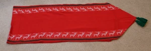 Woven Scandinavian Table Runner Reindeer Red Tassels Christmas Vintage 17x88 - Picture 1 of 9