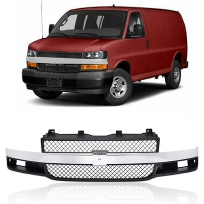 Front Grille Textured With Chrome Center Bar For 2003-17 Chevy Express 1500-3500 Foto 1 de 4