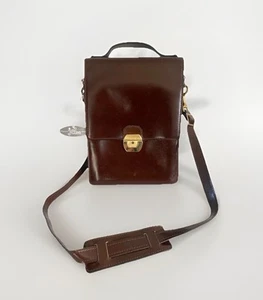 Vintage French Classic Jelen Crossbody Small Briefcase Bag Brown Brass Hardware - Picture 1 of 14