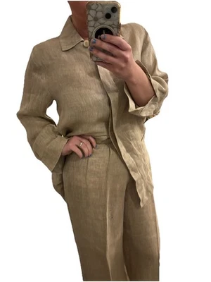 Loro Piana Italy 100% Linen Beige Pant Suit Set Top & Pants Women’s M Luxury - Image 1 of 4