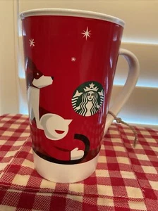 STARBUCKS Coffee Mug 2011 Dog Boy Sledding Christmas Tea Cup Winter Tumbler 16oz - Picture 1 of 5