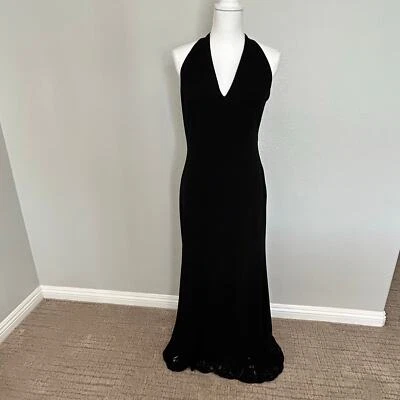 Maxi Vestido Elie Tahari Mujer Negro Formal Halter Crochet Dobladillo Talla 10 Foto 1 de 4