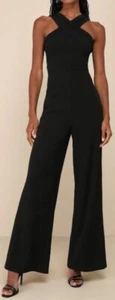 Lulus Criss Cross Your Mind Jumpsuit Size Medium Wide Leg NWOT Black $69 - Picture 1 of 15