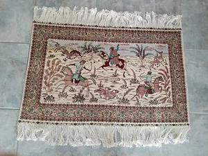 Vintage Hunting Seen Silk Rug 49X43" Includes Fringe. - Picture 1 of 9