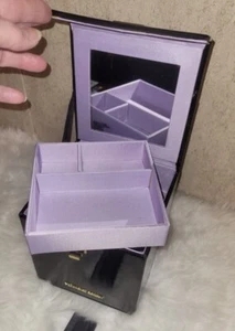 VICTORIA'S SECRET BLACK GLOSSY JEWELRY BOX MAKEUP CASE STORAGE MIRRORED LID - Picture 1 of 11
