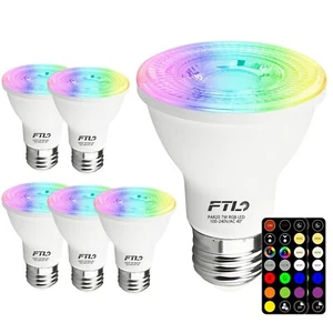 FTL PAR20 LED Dimmable RGB Colored Bulbs 2700K-6000K 7W=60W Equivalent 6-Pack - Picture 1 of 8