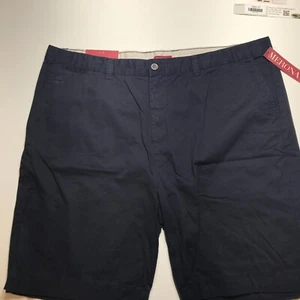 Merona Shorts Mens 44 Navy Flat Front Cotton Chino 10.5" Inseam Standard Fit NEW - Picture 1 of 13