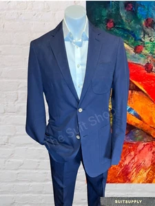 SuitSupply 38L 30x34 Blue Cotton Linen Unconstructed Patch Pockets 2 Piece Suit - Picture 1 of 14